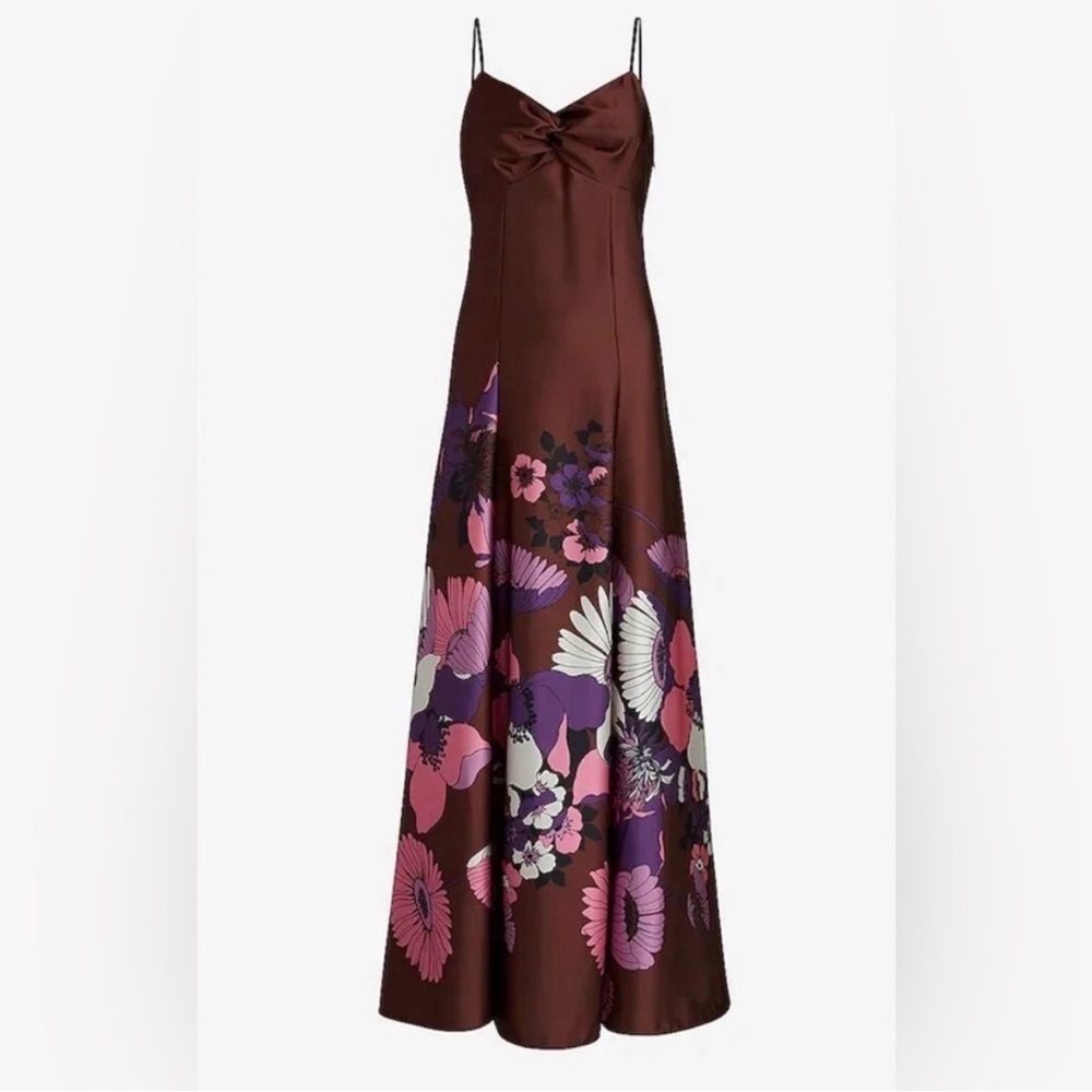 NWOT Express Satin Floral Twist Front Maxi Slip Dress Spaghetti Straps Size M - Picture 5 of 9
